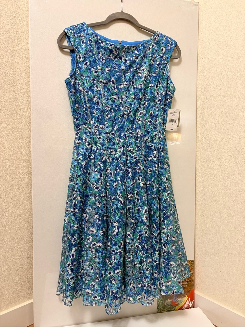 Danny & Nicole Blue Teal Floral Lace A-Line Dress Size 4 NWT